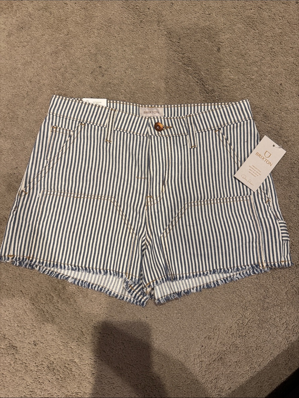 Women’s Brixton Blue and White Striped High-Rise Jean Shorts size 25